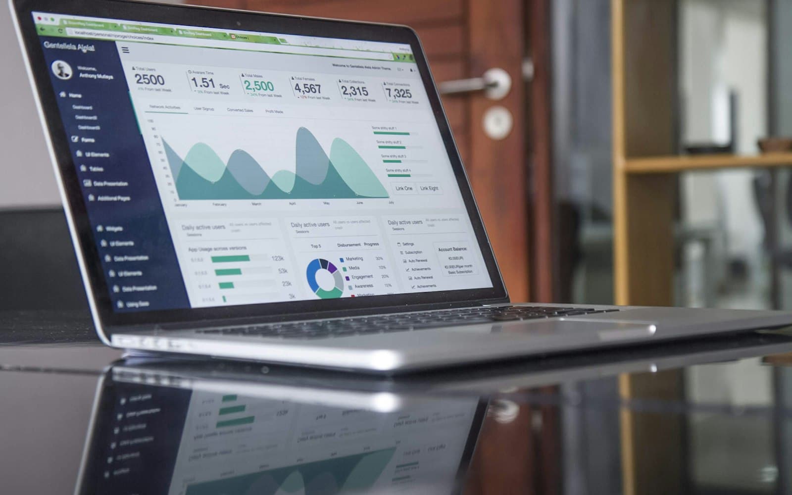 Notebook aberto com um painel de indicadores financeiros